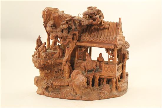 A Chinese hardwood carving of sages, late 19th / early 20th century, 17.5cm., minor losses